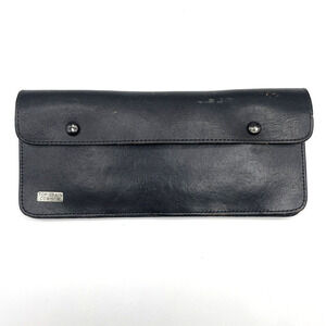 Vintage 80s Black Top Grain Genuine Leather Long Accordion Organizer Wallet 9x4"
